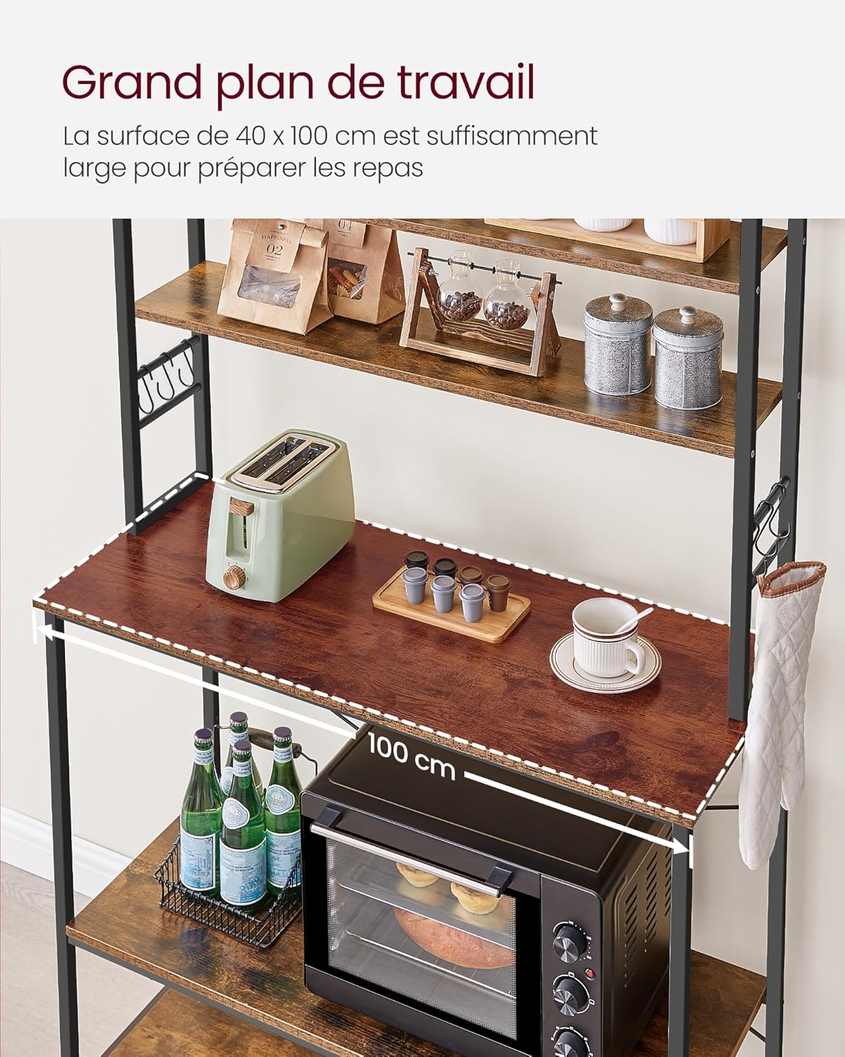 VASAGLE - étagère cuisine, 100x40x167 cm, 6 étagères, acier, KKS039K01