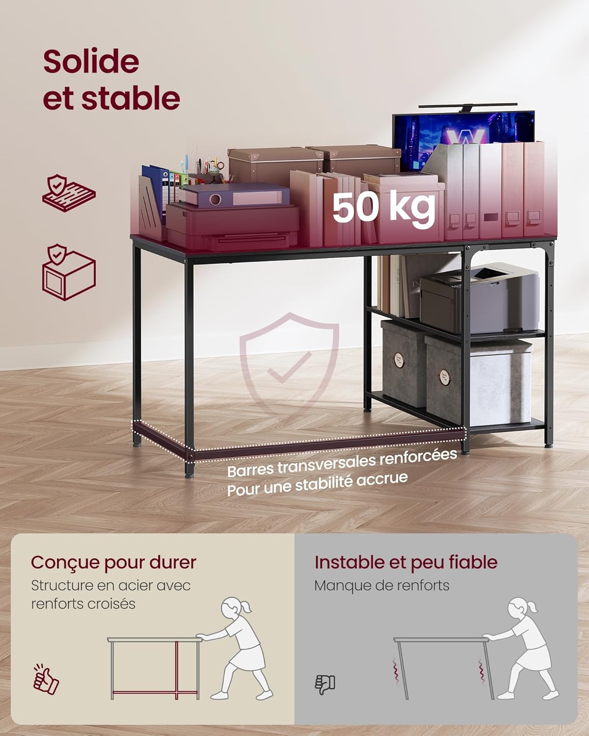 VASAGLE - bureau gaming en L - 120x80 cm - étagères réglables LWD136BE01