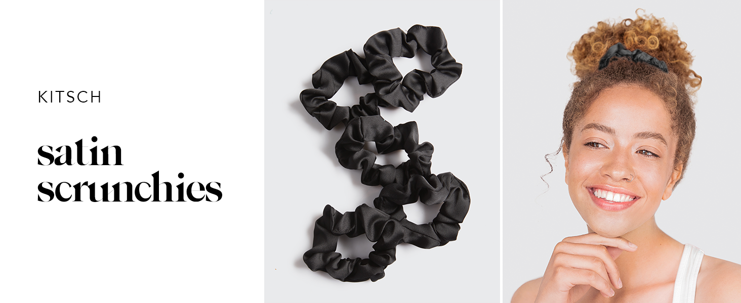 satin scrunchie scrunchies patch minceur elastique en soie cheveux femme noir gisou