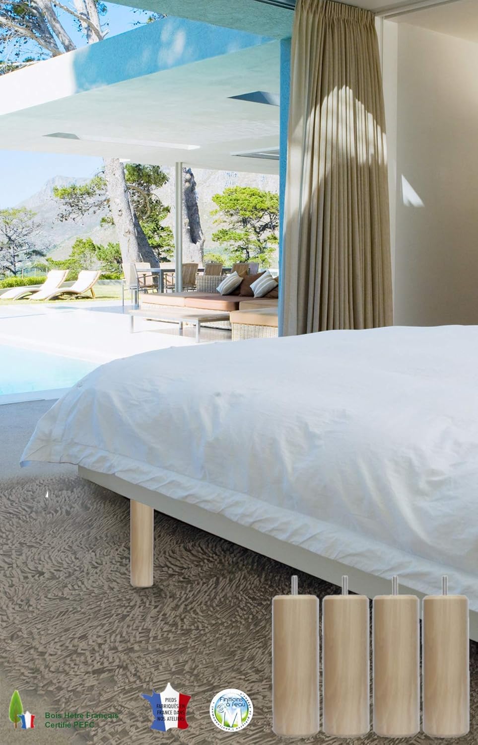 Margot - Caméléon - pieds de lit bois vernis 15 cm, lot de 4 - 3700527816166