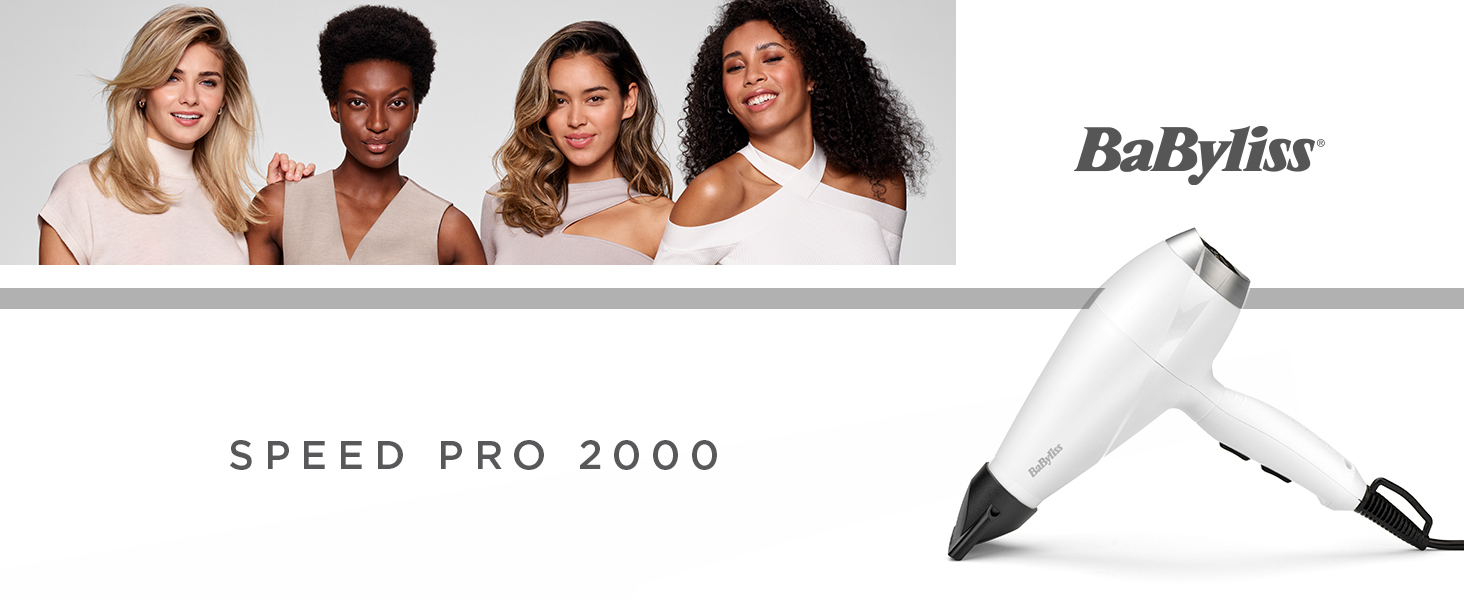 BaByliss, Sèche-cheveux Speed Pro 2000, 6704WE, séchage rapide, fabriqué en Italie, fonction ionique