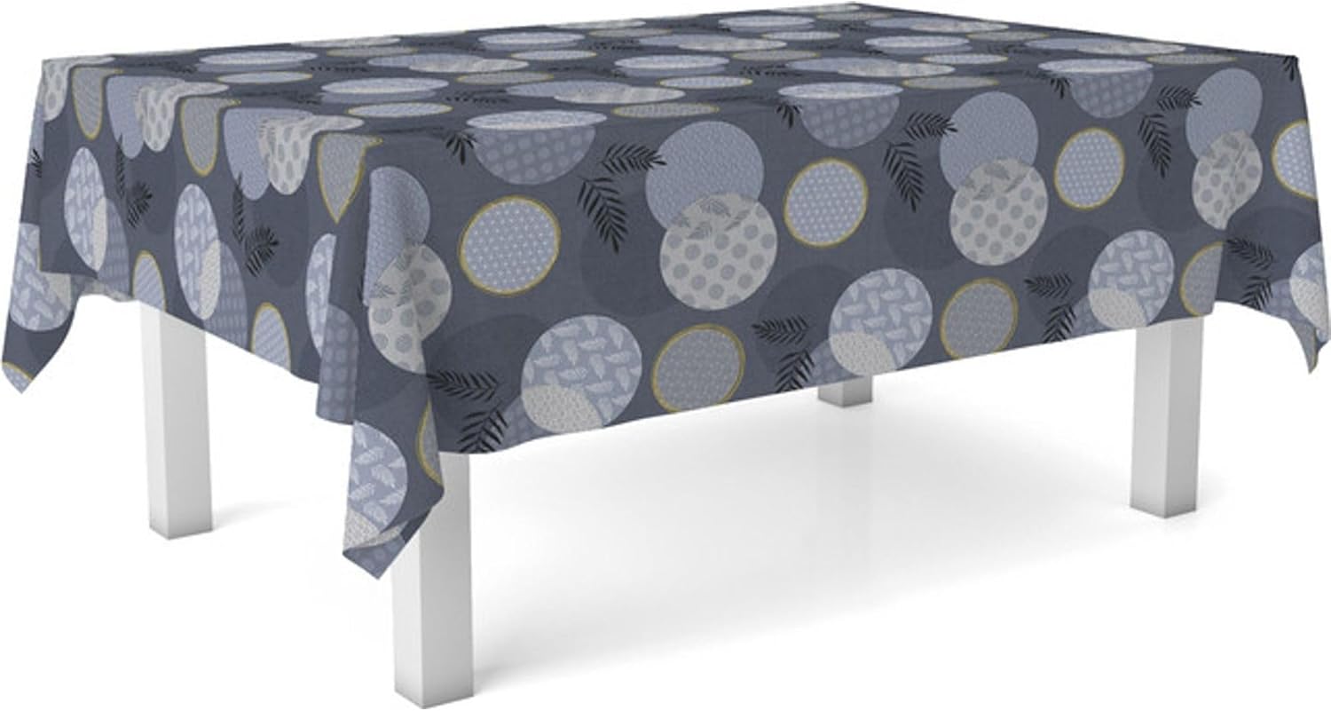 Nappe en toile cirée - rectangulaire 200x140 cm - anti-tache, imperméable, facile entretien, style Lens Bleu