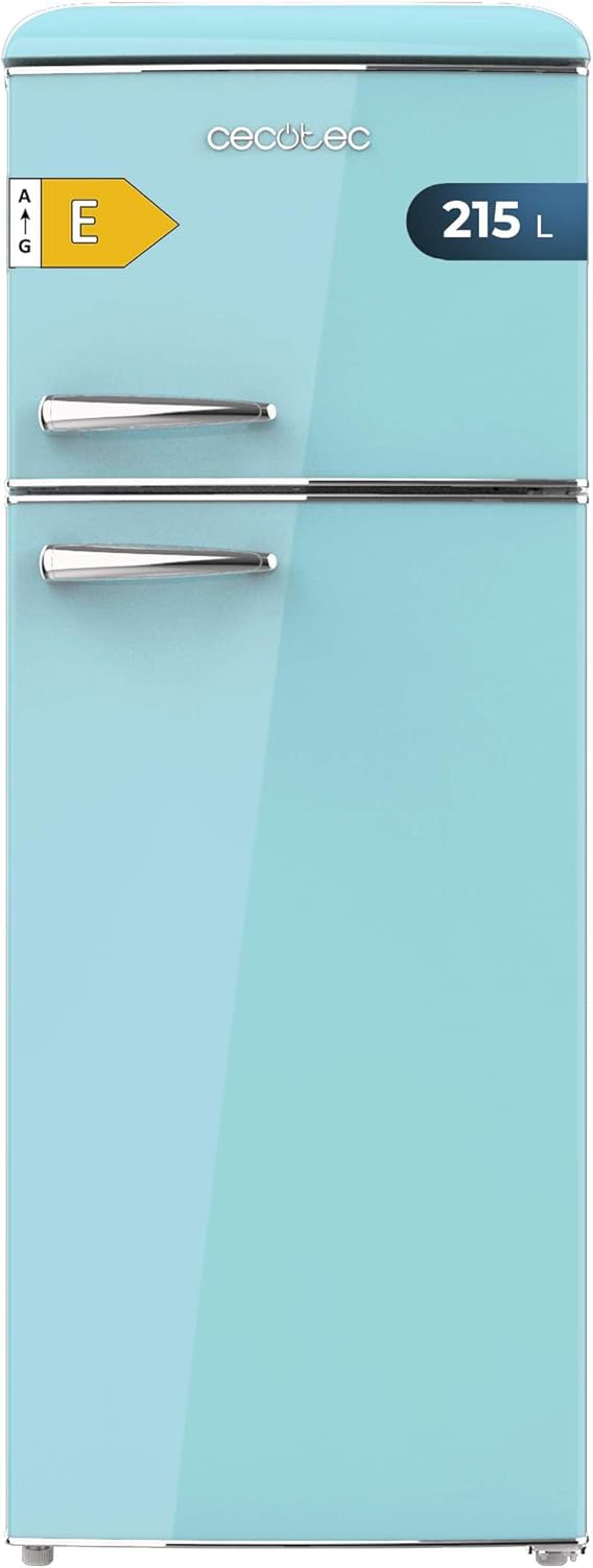 Cecotec - Bolero CoolMarket 2D Origin - 148,2x55,2 cm - rétro, 215 L, LED, poignée chromée, étagères verre