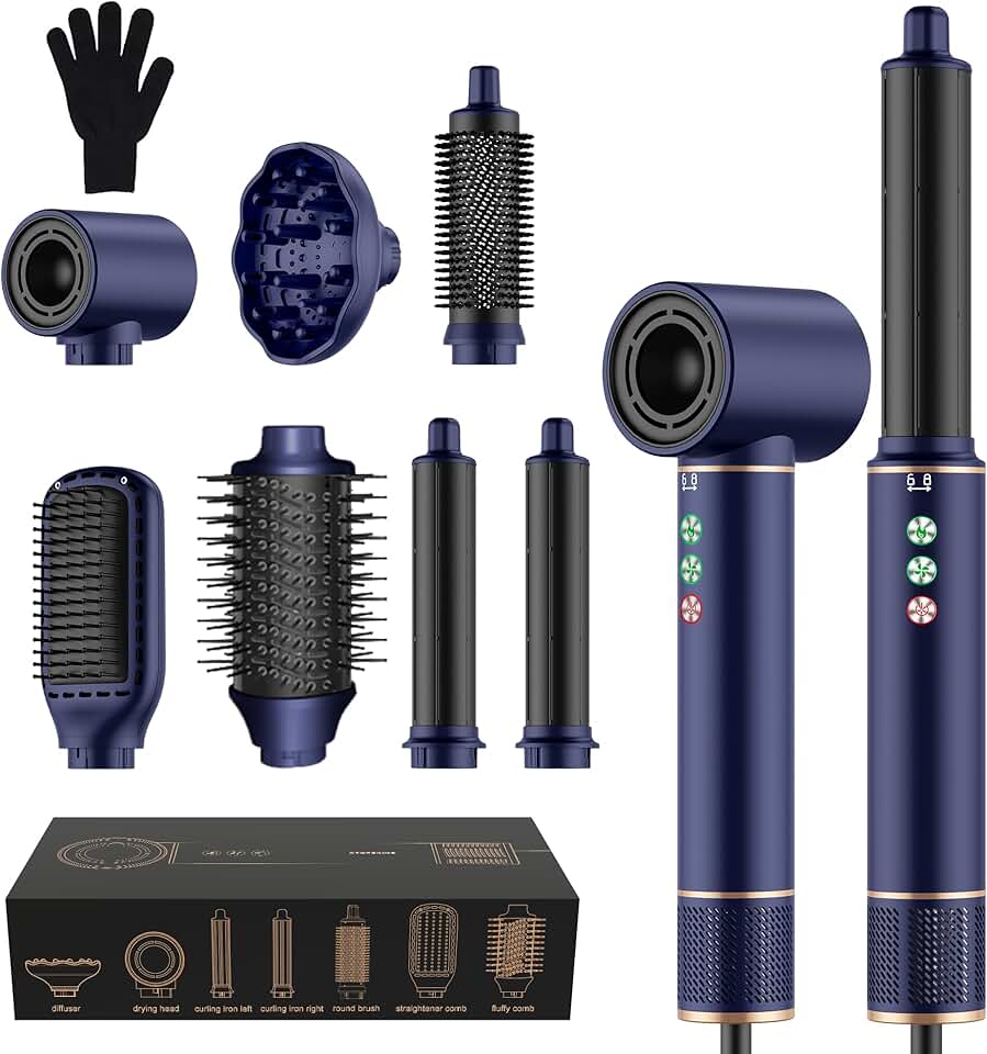 Air Styler 7 en 1 - 110000 tr/min - 20M/S - 320M ions, brosse, sèche-cheveux, boucleur