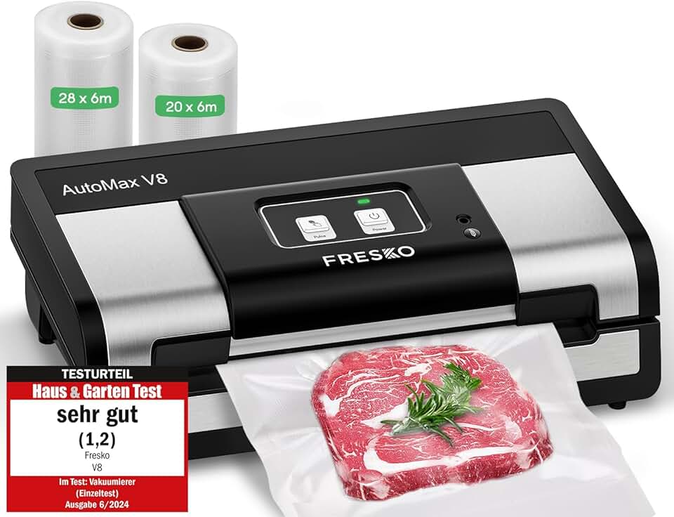 FRESKO - Machine Sous Vide AutoMax - compacte - 140W, détection sec/humide, coupeur intégré, 2 rouleaux, AutoMax V8