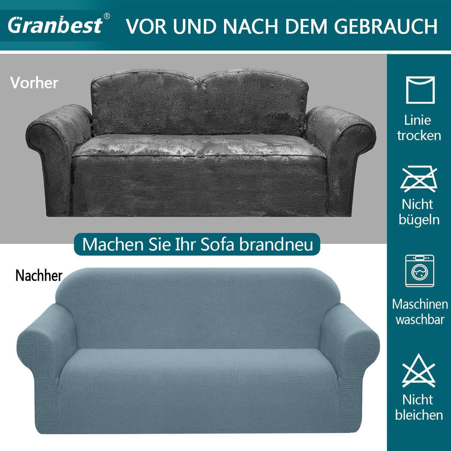 Granbest - housse canapé stretch imperméable 2 places - bleu azur