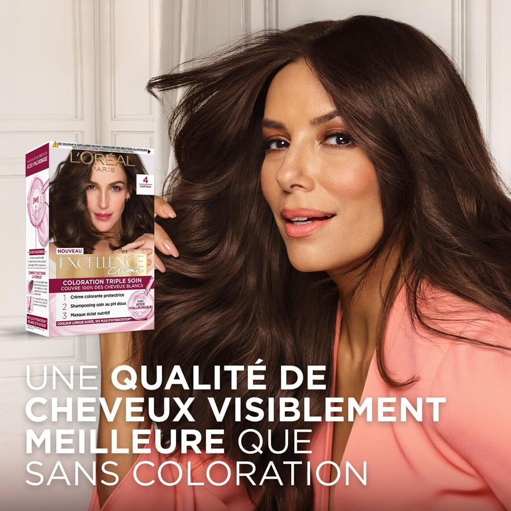 L'Oréal Paris - Excellence Crème - coloration permanente - couvre 100% cheveux blancs, soin triple, nuance 6.41