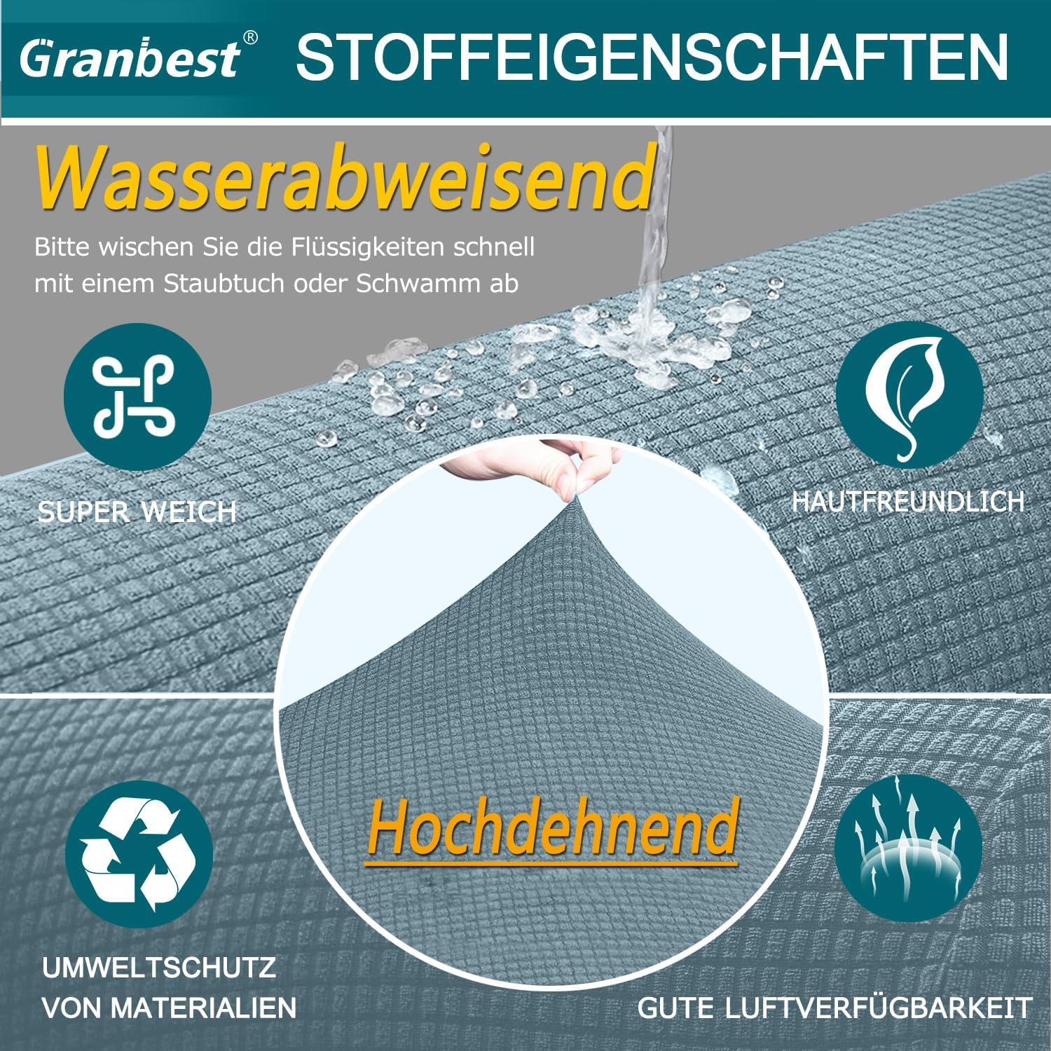 Granbest - housse canapé stretch imperméable 2 places - bleu azur