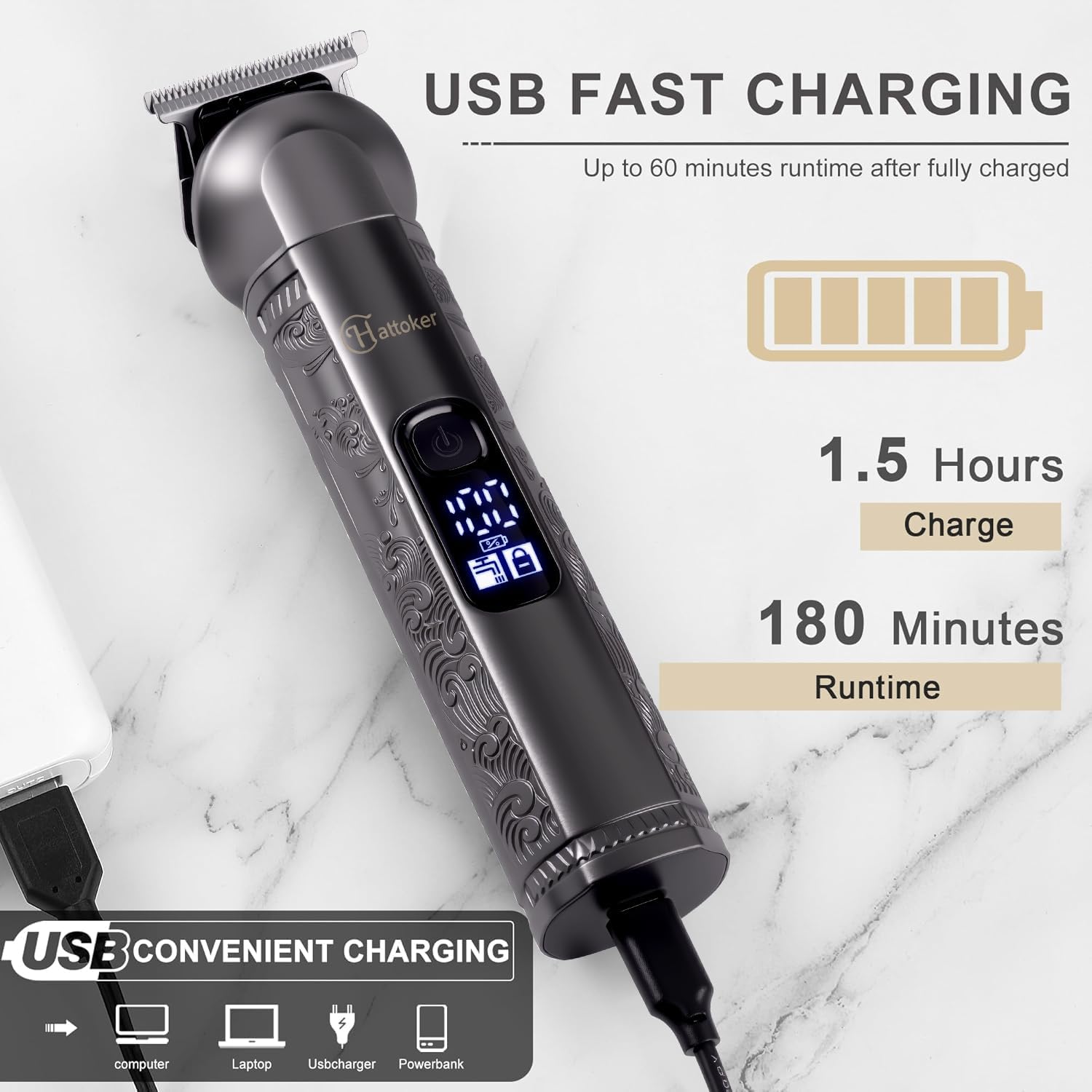 Hatteker - tondeuse barbe sans fil, compacte, autonomie 609G