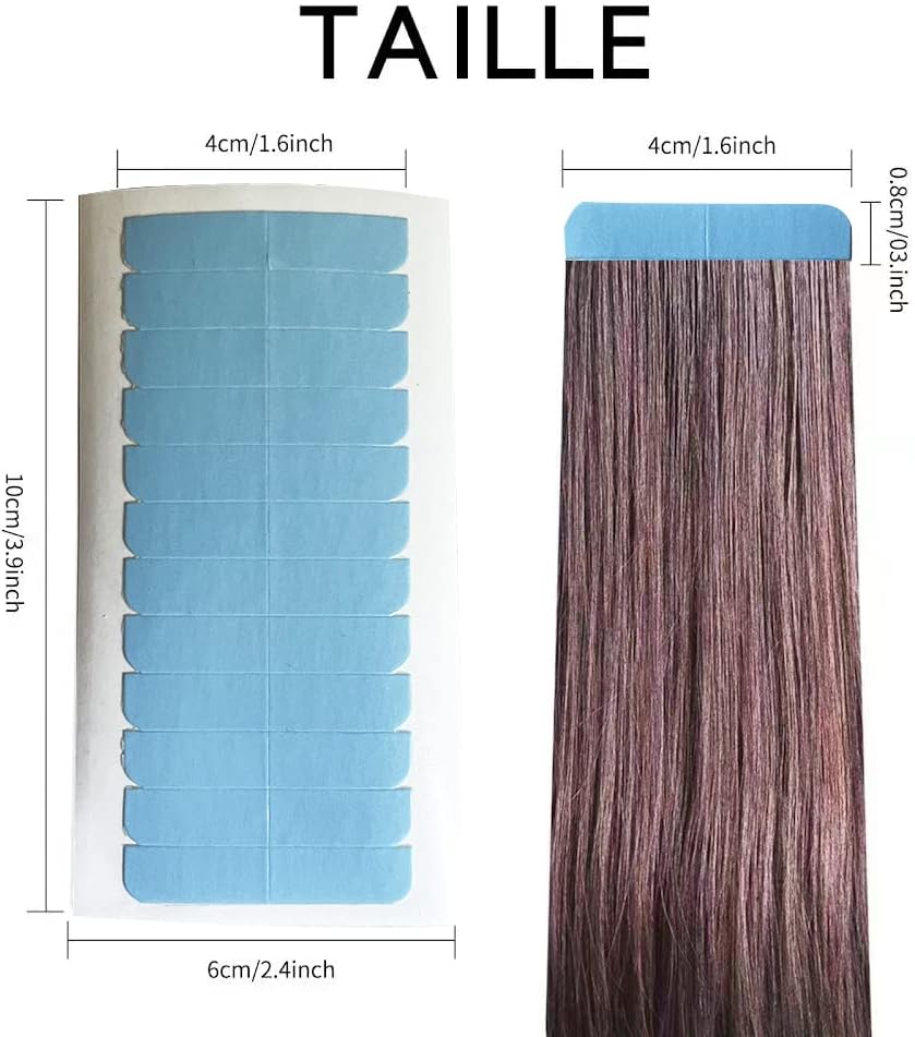 Bande adhésive extension cheveux - lot 120 pièces - double face, bleu