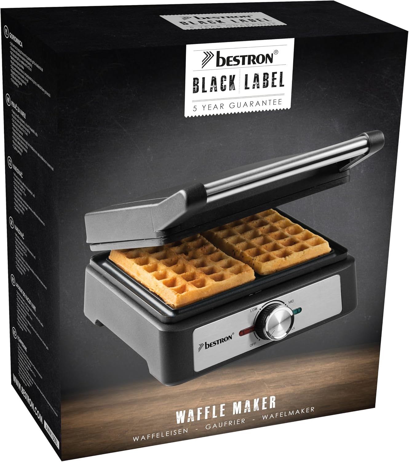 Bestron - Gaufrier Black Label - 2 gaufres épaisses - Revêtement antiadhésif, poignée Cool Touch