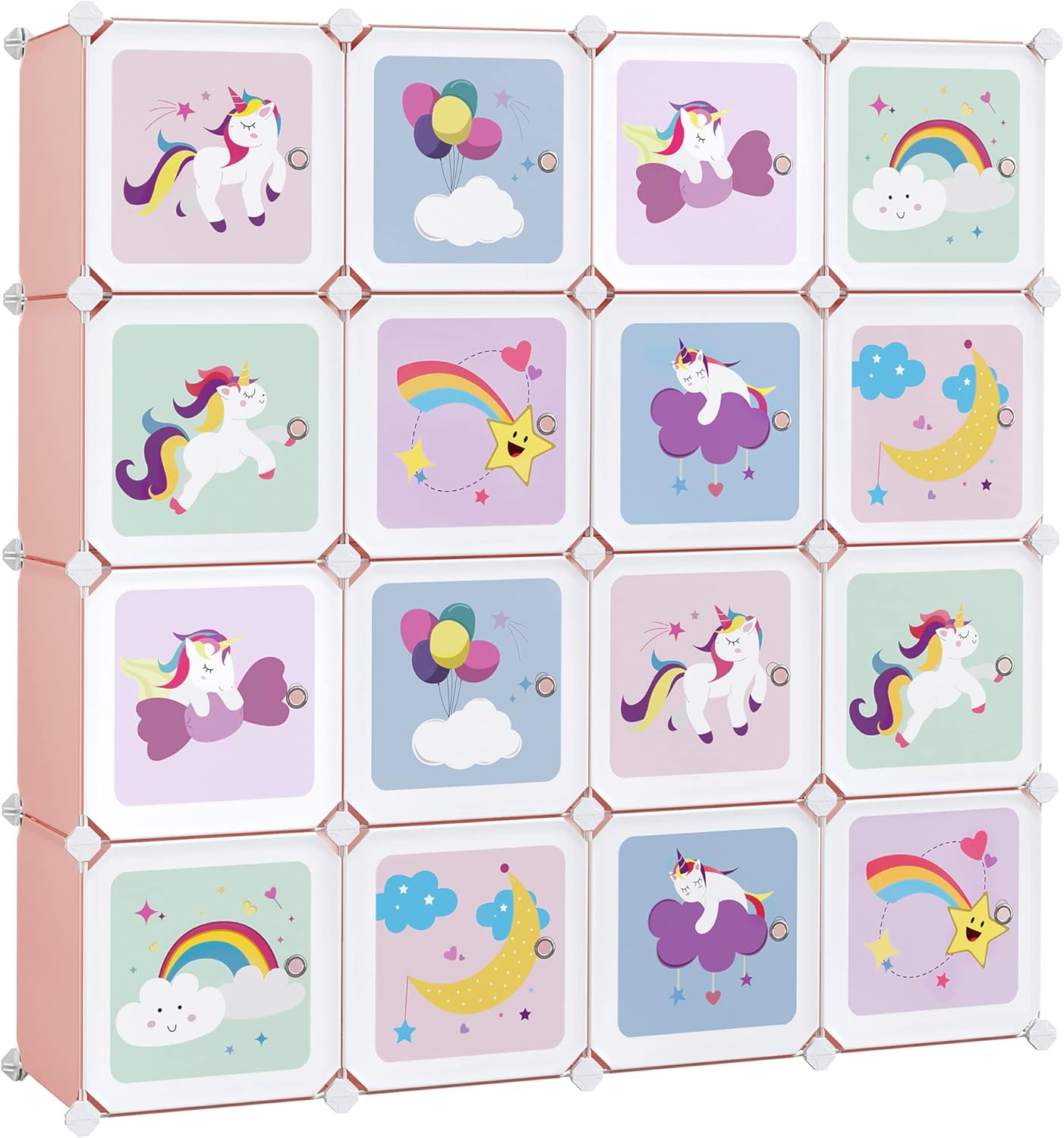 SONGMICS - armoire modulable enfant - 123x31x123cm - 16 cubes, portes, rose LPC906P01