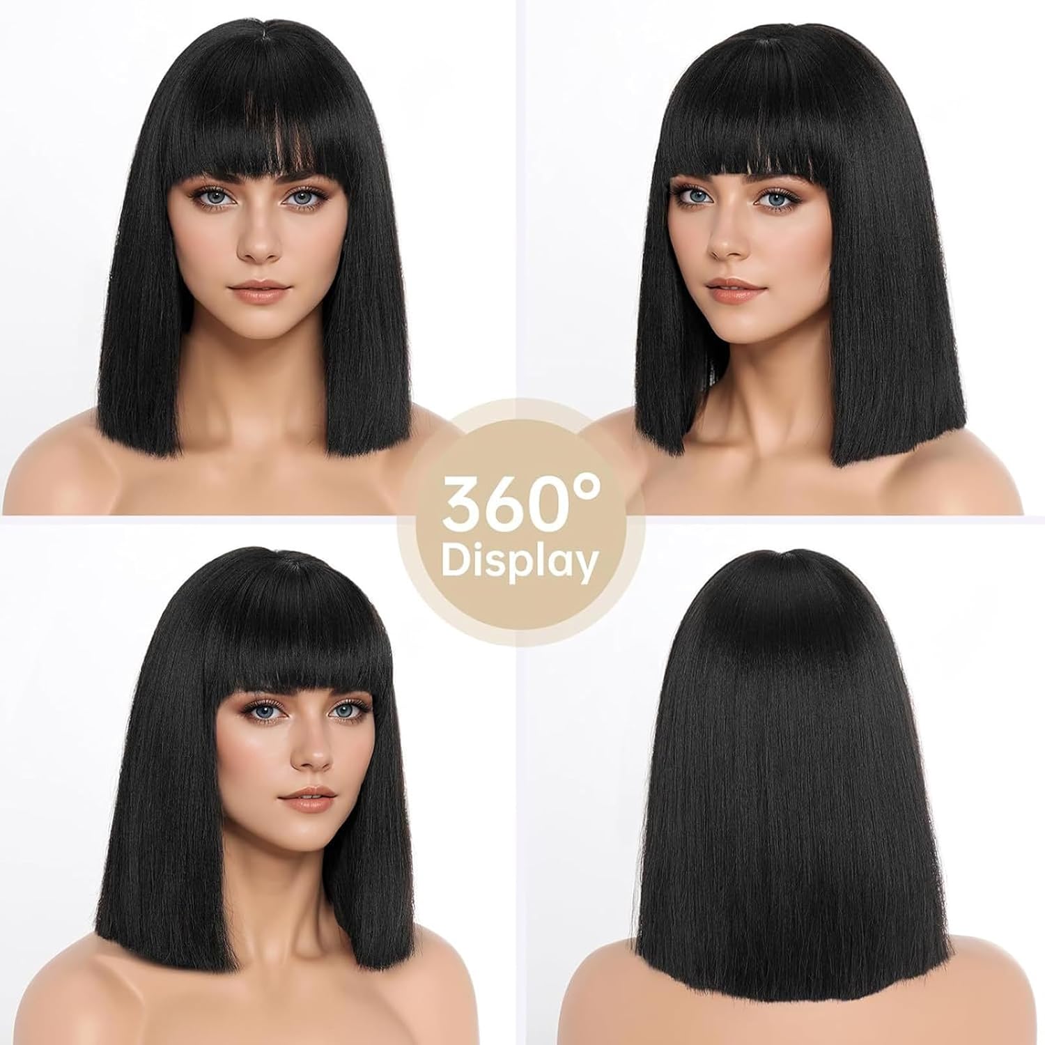 Perruque femme - bob droit noir avec frange - courte - synthétique, usage quotidien et cosplay