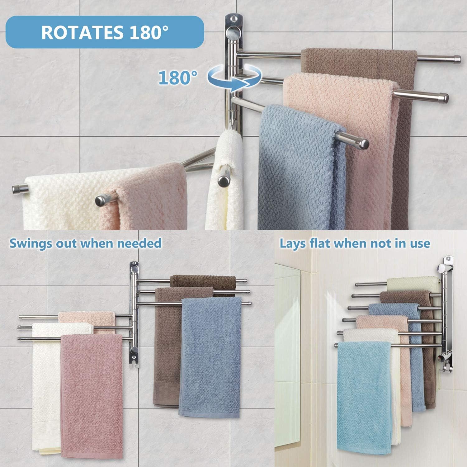 JSVER - porte-serviettes rotatif 6 barres inox 180° -  SUS304, mural