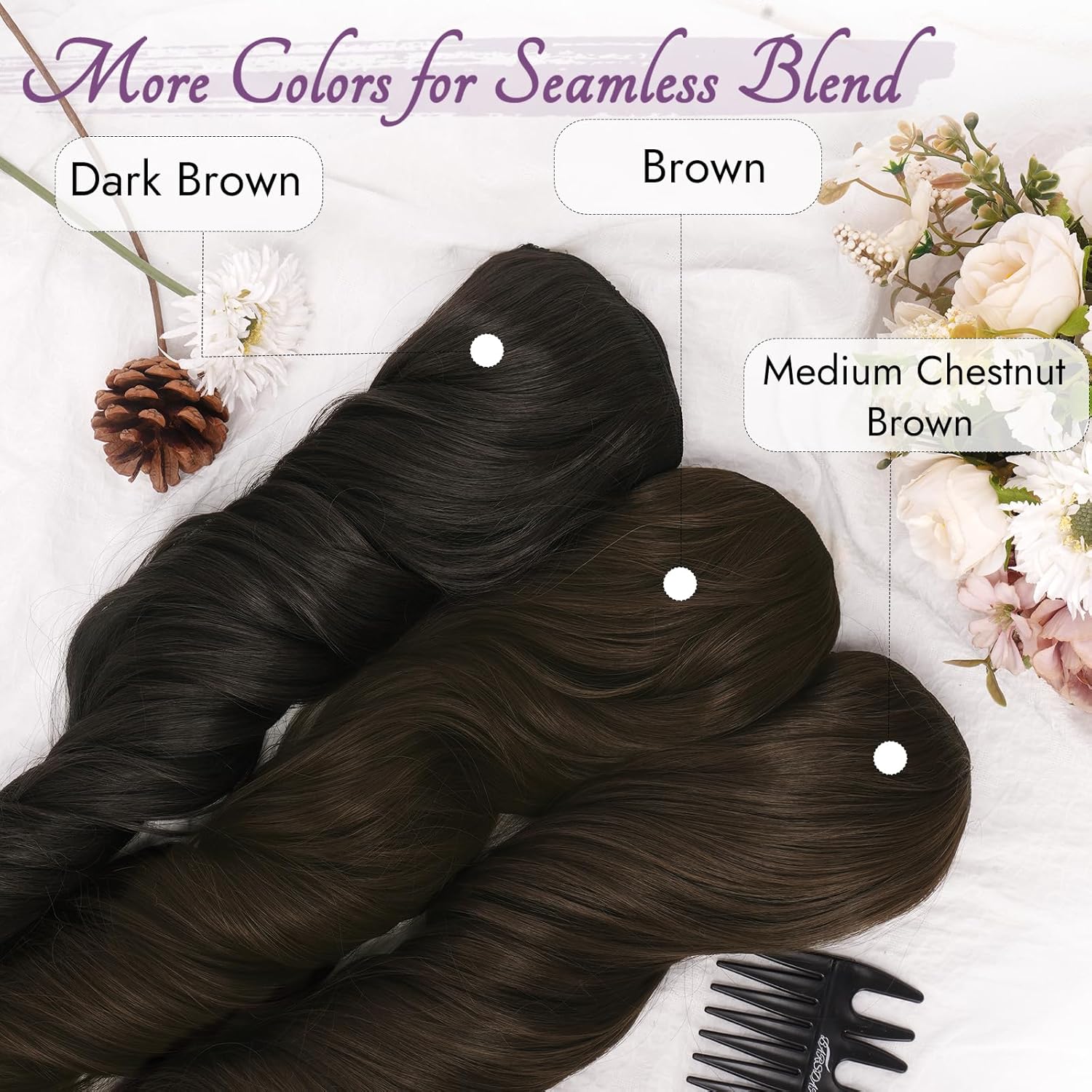 BARSDAR - Extension à clips ondulée 50cm - 5pcs cheveux brun