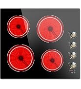 Disaenvir Plaque de cuisson vitrocéramique 4 plaques 60 cm avec bouton rotatif 6000 W 4 foyers