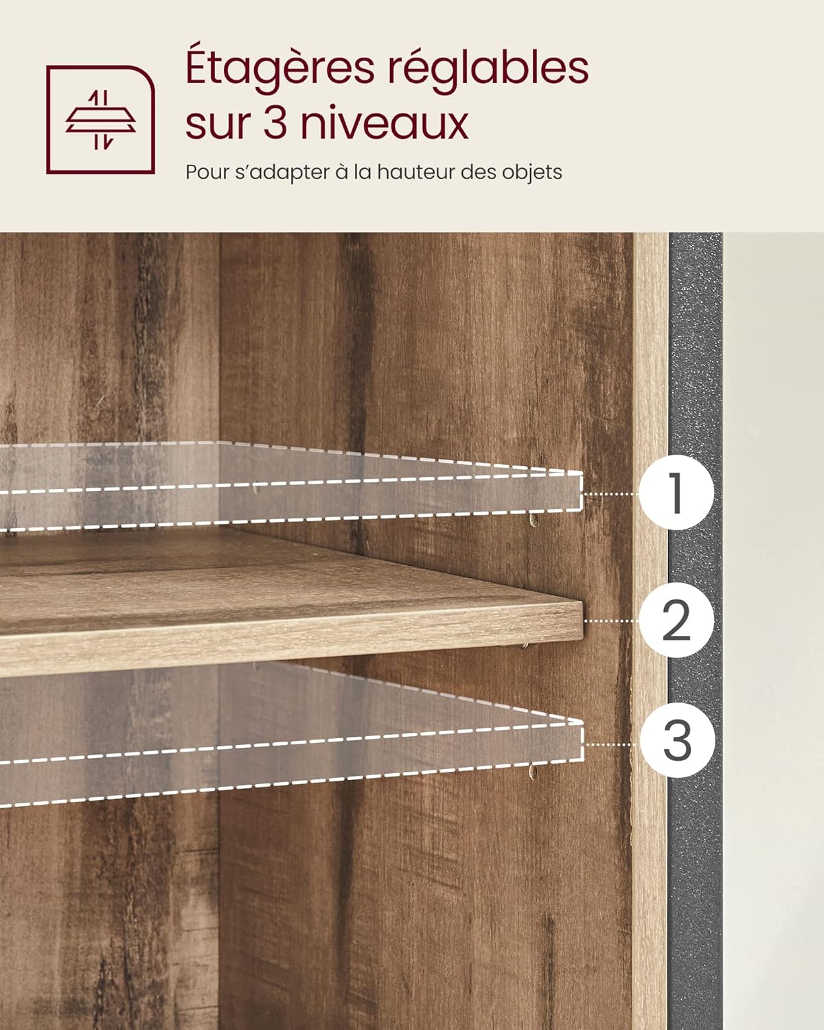 VASAGLE - buffet cuisine série LSC - 30x70x80 cm, porte coulissante, tiroirs, étagères réglables, marron/noir - LSC100B5