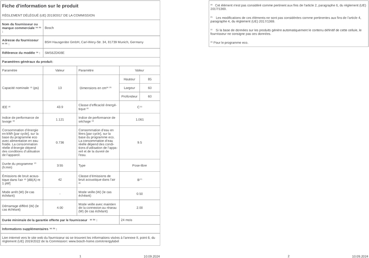 Bosch - Série 6 lave-vaisselle - 60cm - 13 couverts, 40dB, Home Connect, inox - SMS6ZDI08E