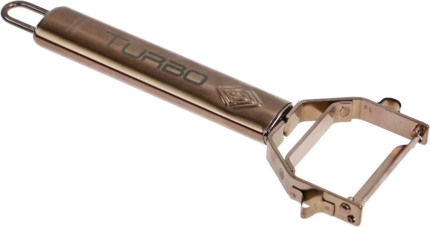 TURBO PRODUKTE - Éplucheur 3 en 1 inox, lame pendulaire, rose, droitier/gaucher