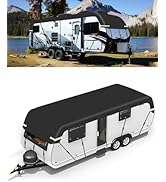 présentée en deux vues : garée dans un camping au bord d'un lac à flanc de montagne et sous forme de rendu 3D, avec un extérieur blanc avec des touches noires et un design à deux essieux