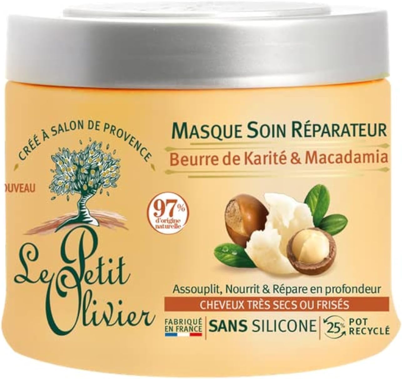 Le Petit Olivier - Masque Soin Réparateur - 330 ml - Karité, Macadamia, Cheveux secs, Sans silicone