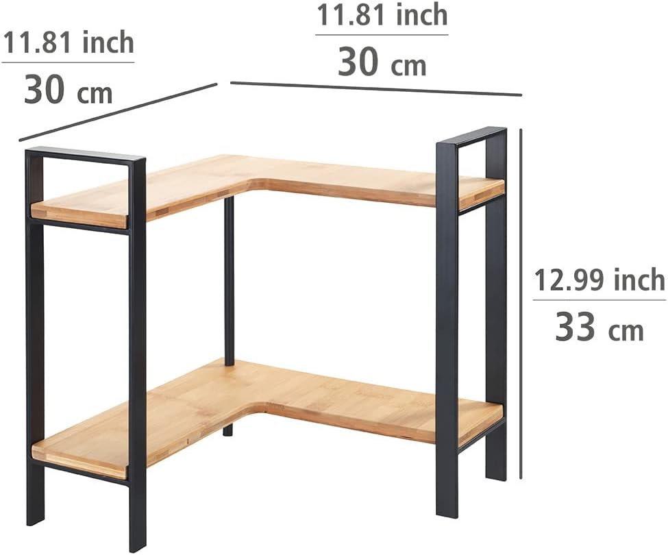 WENKO - Lou - 30x33x30cm - étagère d'angle cuisine, 2 niveaux, bambou/acier