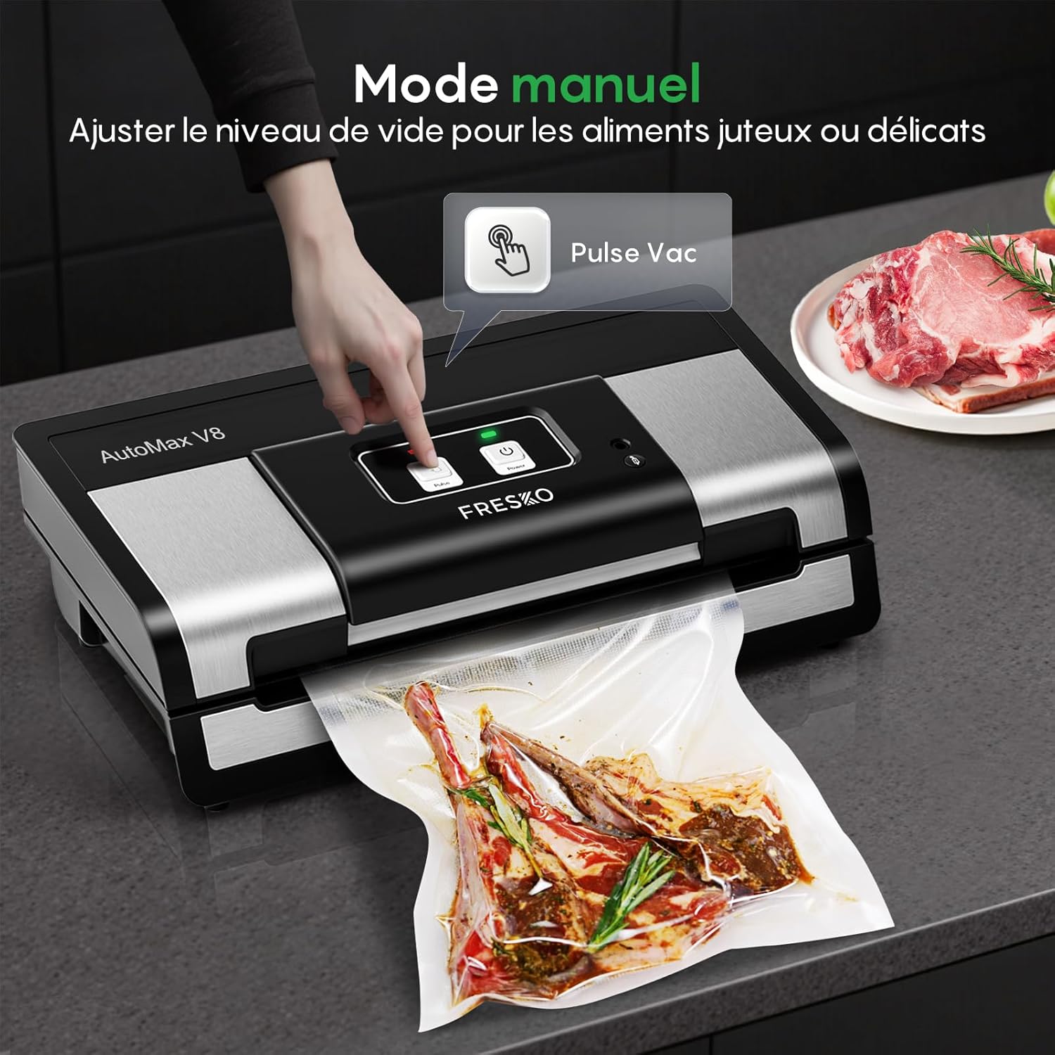 FRESKO - Machine Sous Vide AutoMax - compacte - 140W, détection sec/humide, coupeur intégré, 2 rouleaux, AutoMax V8