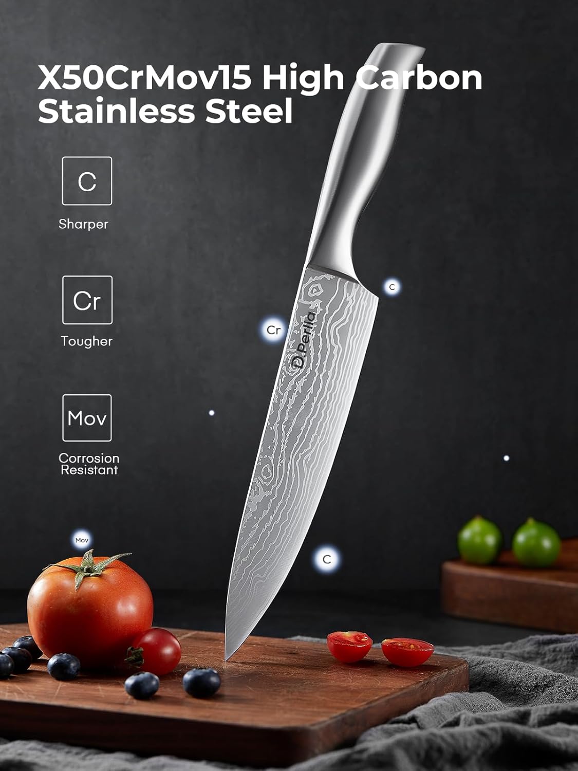 D.Perlla - Set cuisine 15 pièces - acier inox - bloc auto-affûtant