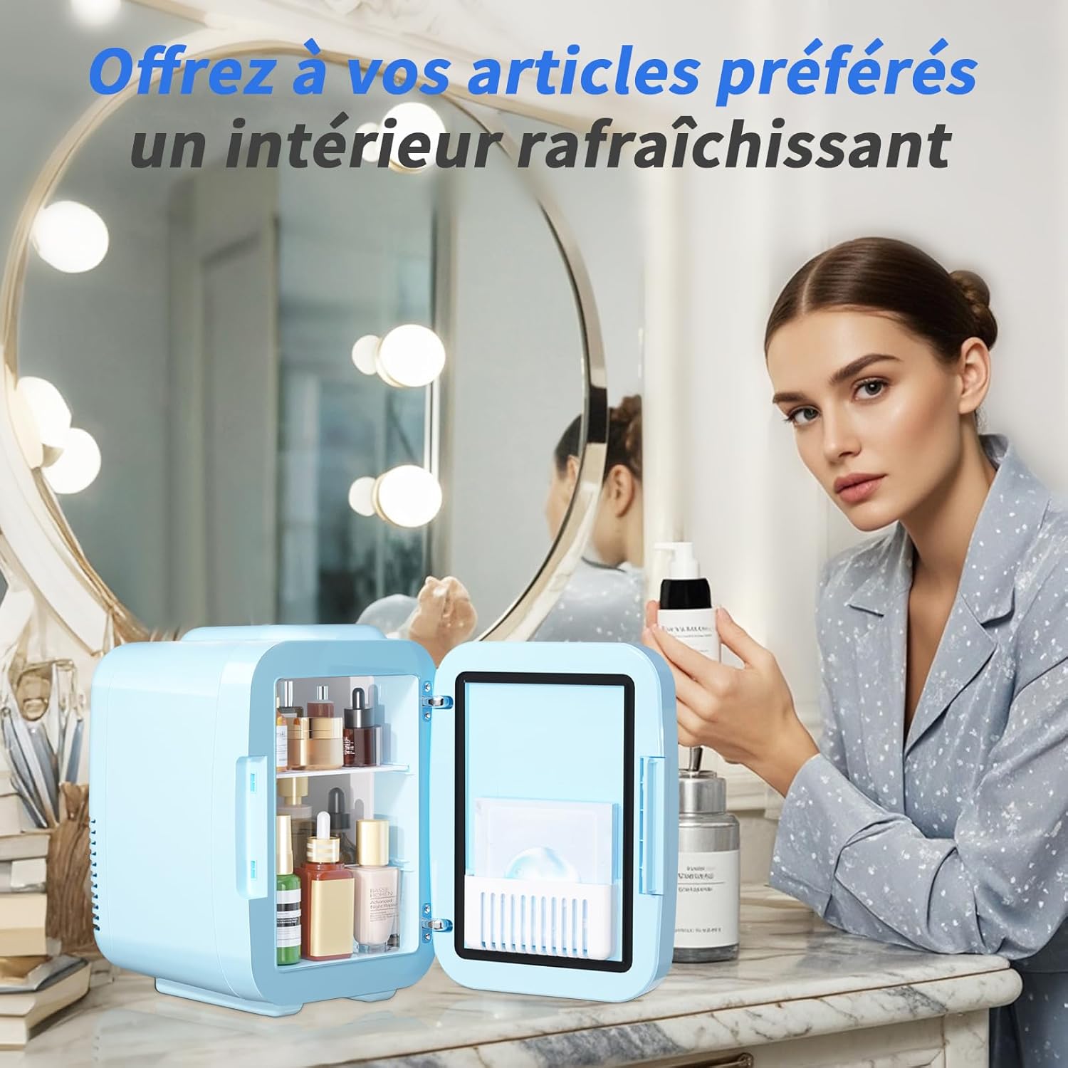 YASHE - Mini Frigo 4L - miroir LED, portable, chauffe et refroidit