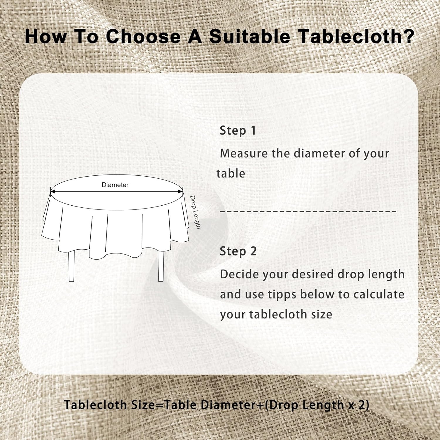 DWCN - nappe ronde lin beige - 120 cm - lavable, résistante intempéries