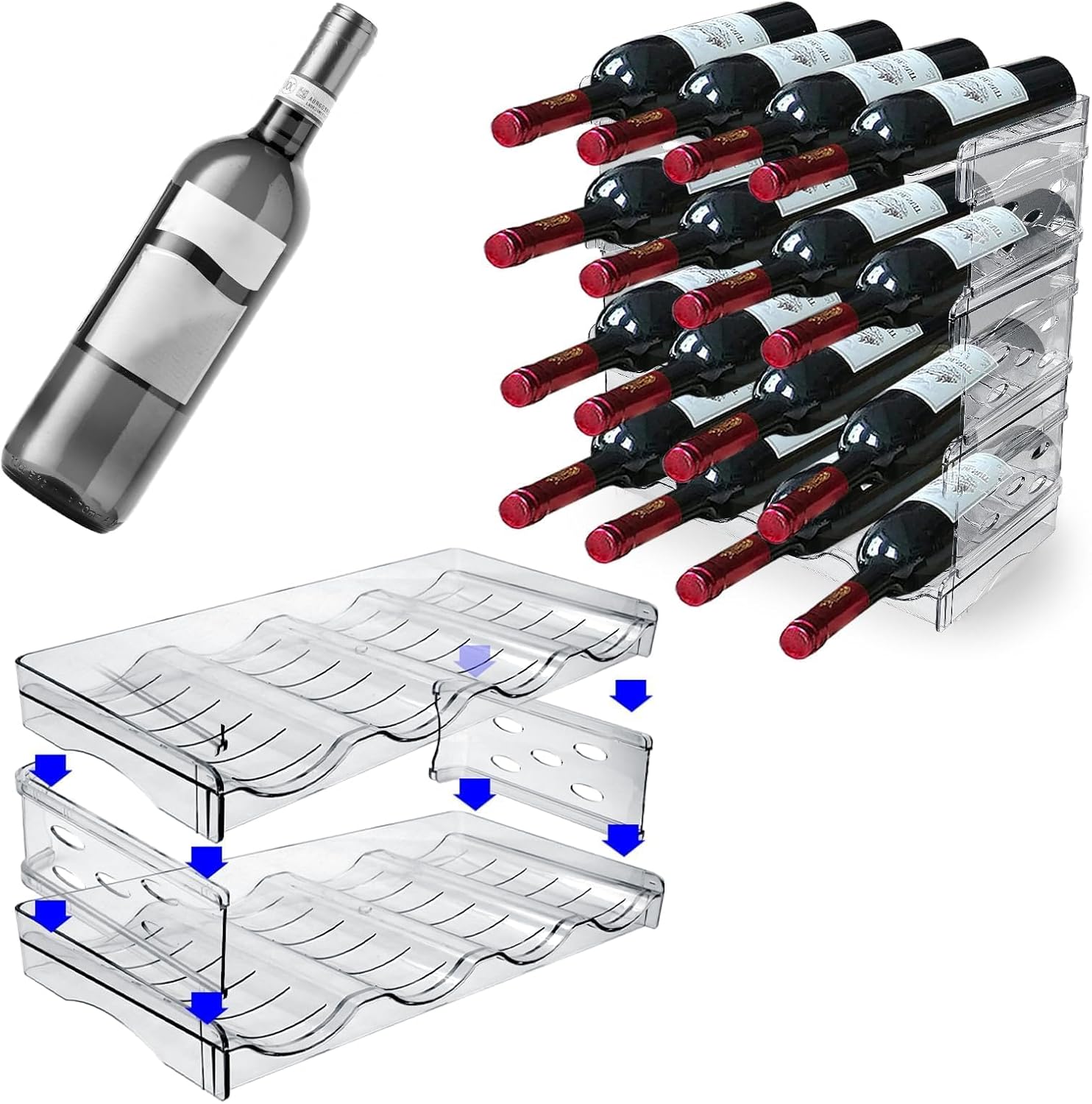 Range-bouteilles empilable plastique - 8 bouteilles - pour frigo et cuisine