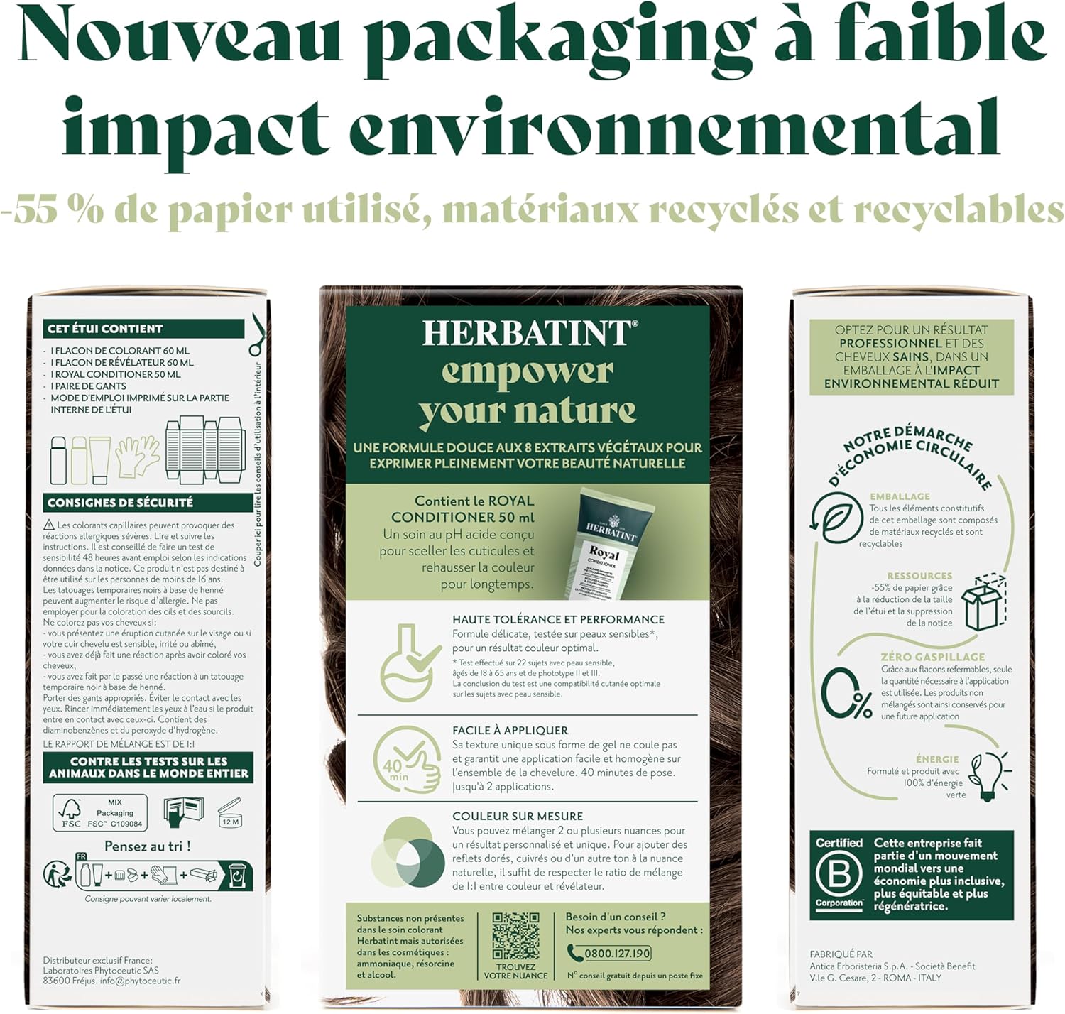 Herbatint - Soin Colorant Permanent 170ml - Châtain Clair Doré, sans ammoniaque, couvre les cheveux blancs, testé dermat