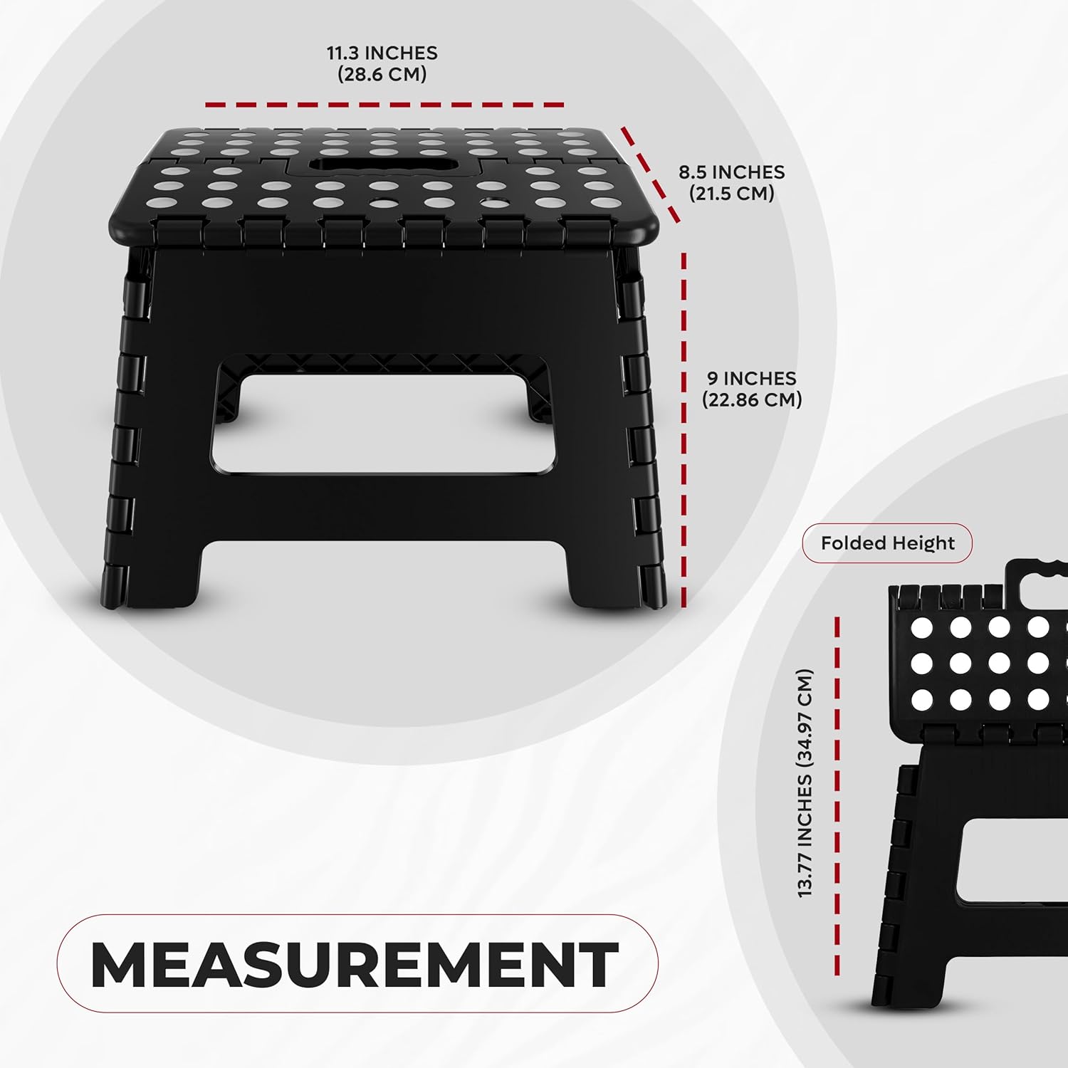Utopia Home - Tabouret pliant 23 cm - antidérapant, portable, charge 272 kg, noir