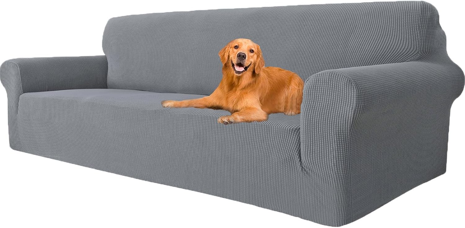 Housse canapé 4 places extensible, antidérapante, lavable, gris clair