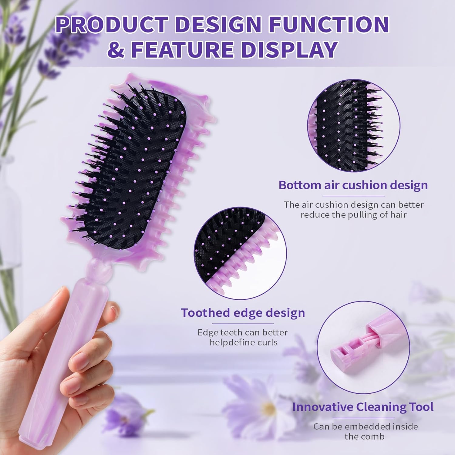 Brosse coiffante - modèle violet - nettoyage à griffes - pour boucles définies et fixation cheveux