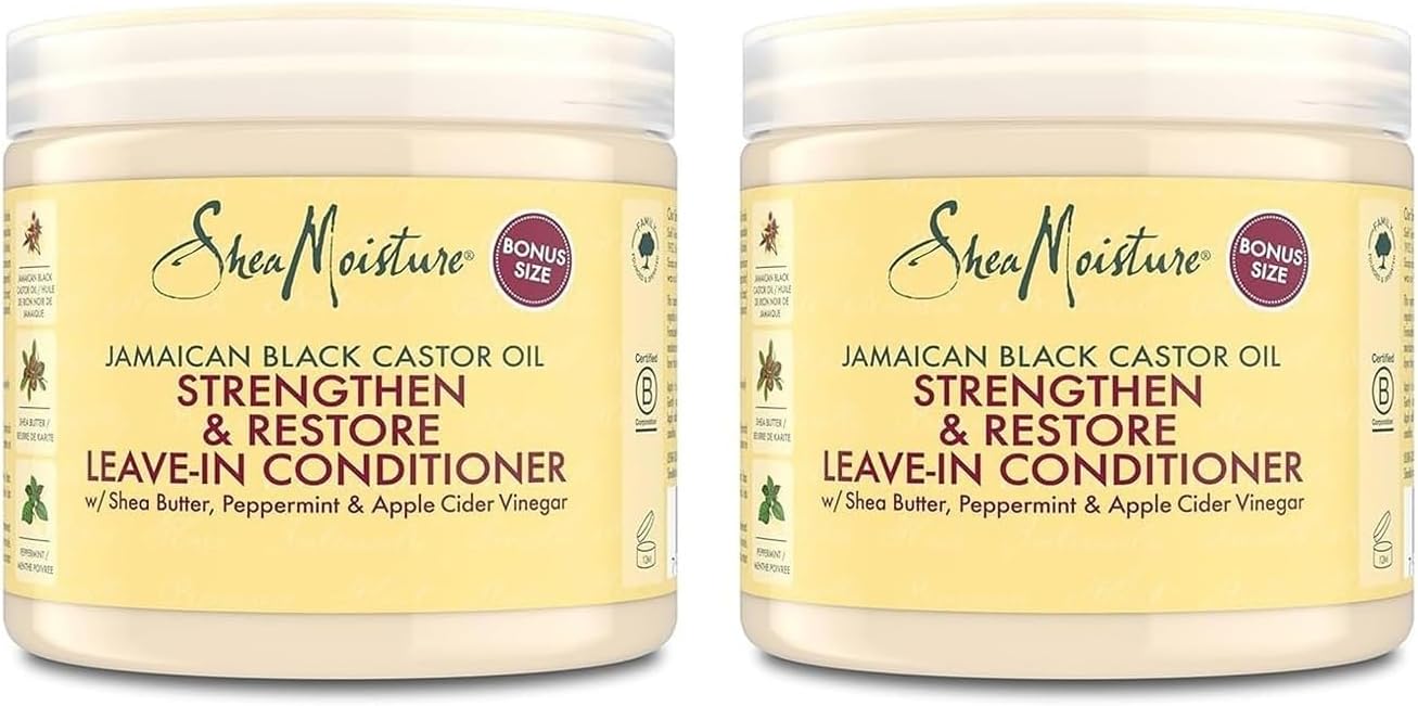 SheaMoisture - Strengthen & Restore - 2x431ml - Après-shampooing sans rinçage, cheveux bouclés, huile de ricin