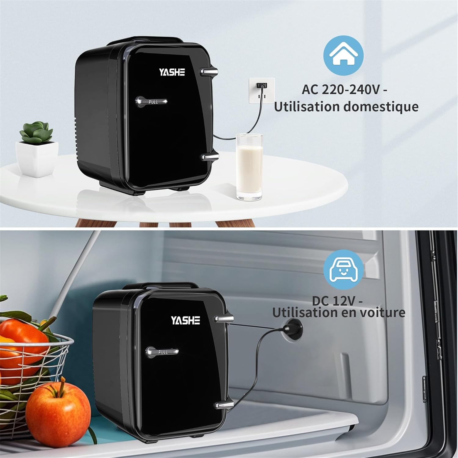 YASHE - mini frigo 4L - compact, thermoélectrique, CA/CC, 6 canettes