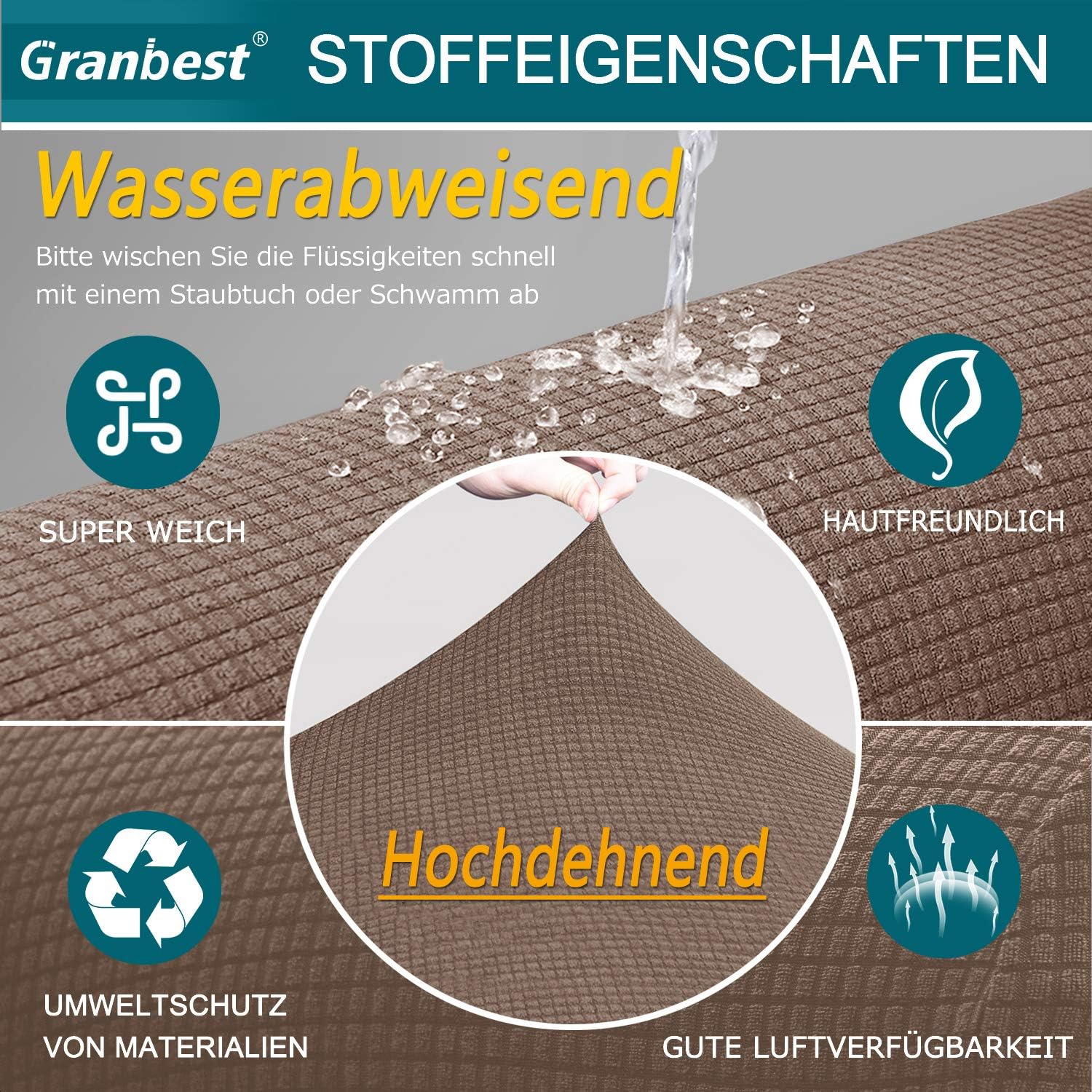 Granbest - Housse de canapé imperméable - 4 places - Protection élastique et durable, couleur chameau