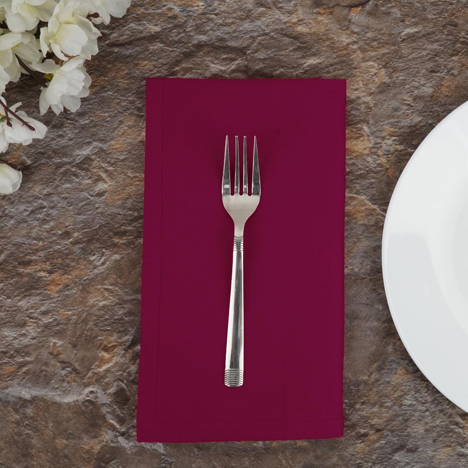 Sweet Needle - lot de 12 serviettes 45x45 cm coton épais bordeaux