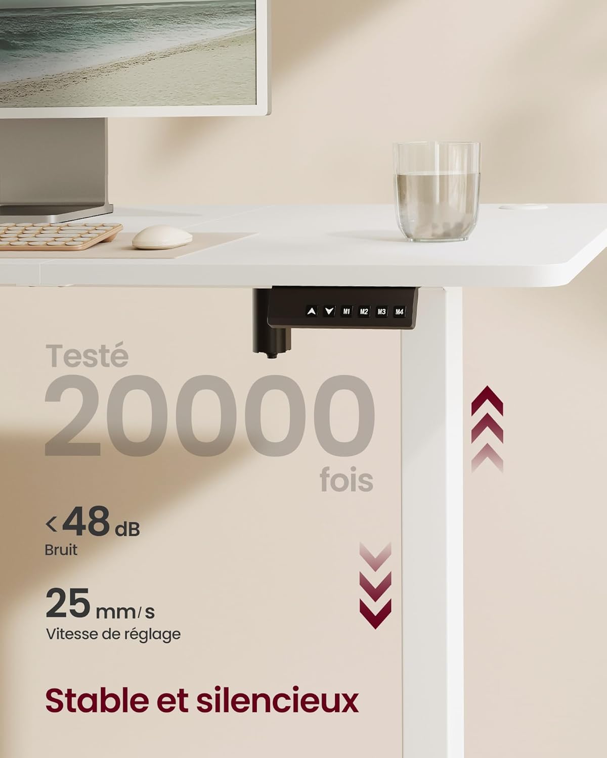 SONGMICS - bureau assis-debout, 180x80 cm, réglable, mémoire 4 hauteurs, LSD138W01