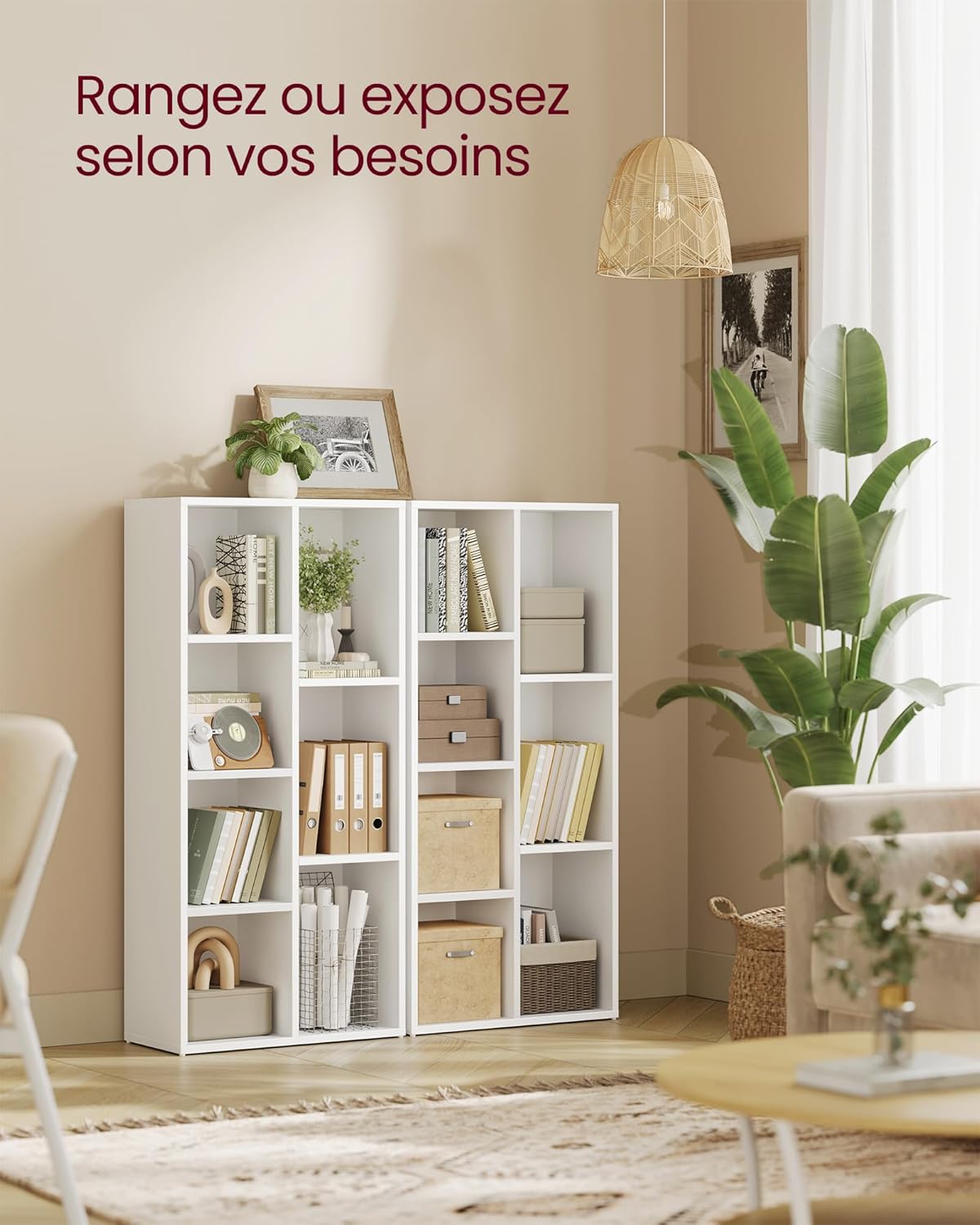 VASAGLE - bibliothèque 7 compartiments - blanc - étagère cubique LBC27WT