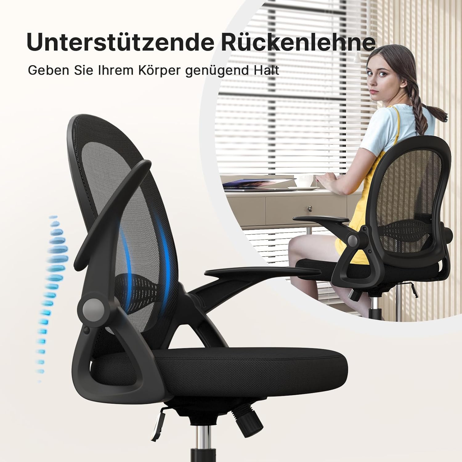 Naspaluro - chaise de bureau ergonomique - accoudoirs rabattables, maille respirante, hauteur réglable, pivotante 360°