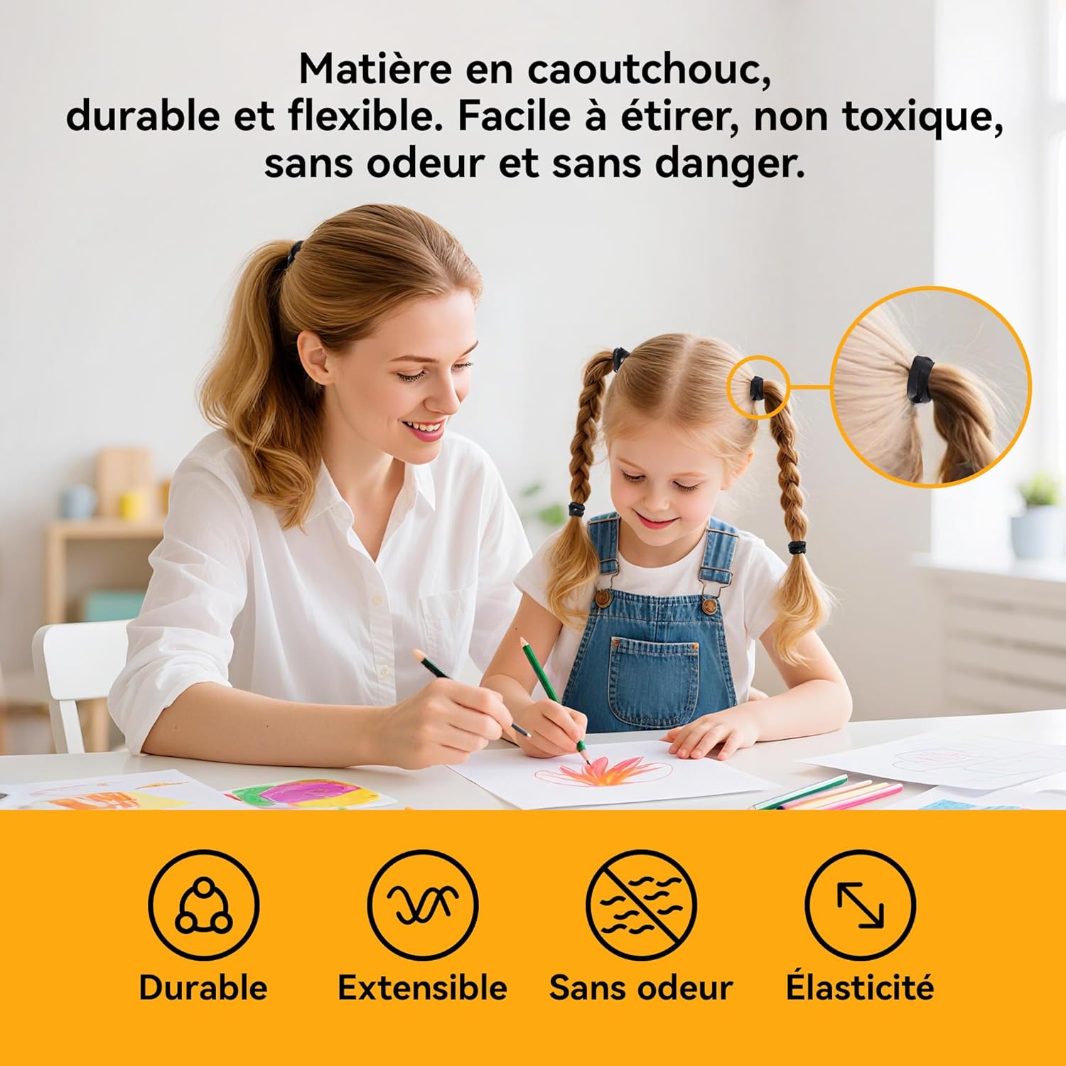 Élastiques cheveux - noirs, 1000pcs, petits, coiffures DIY, tresses