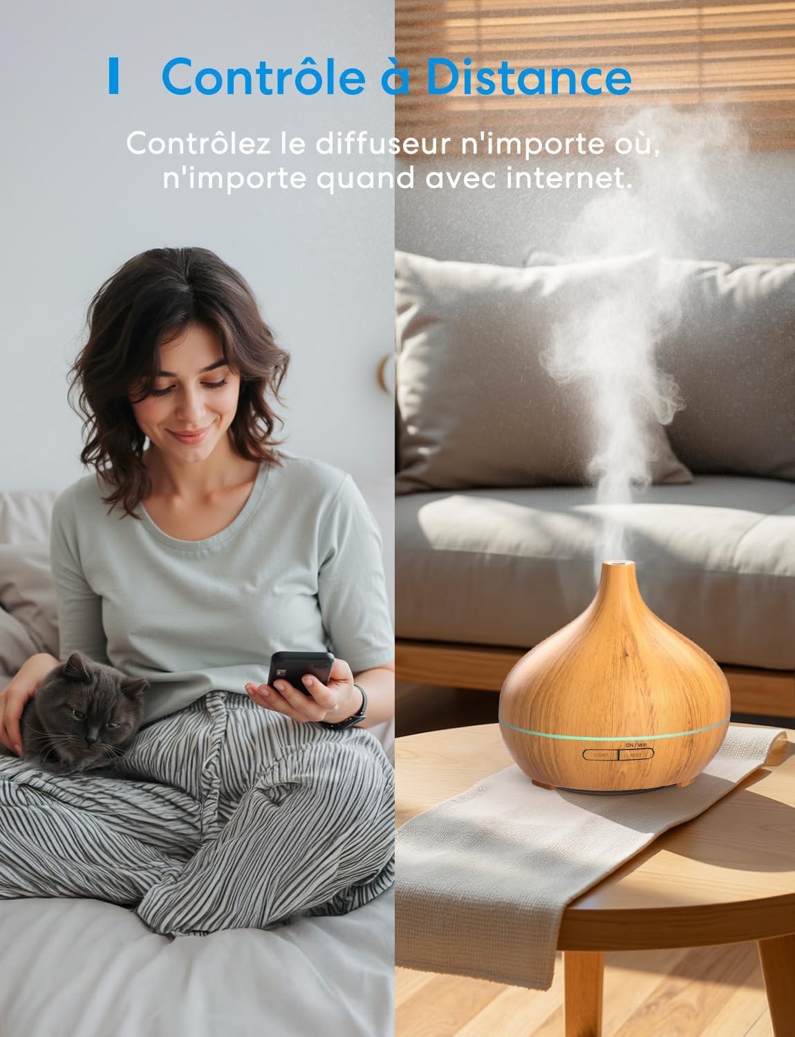 Meross - Diffuseur connecté WiFi - LED RGB, vocal, sans BPA, HomeKit