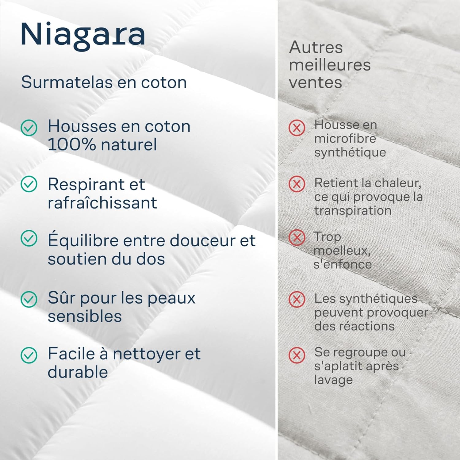 Surmatelas - Double Confort Ultra-Doux, coton, 140x200cm, respirant