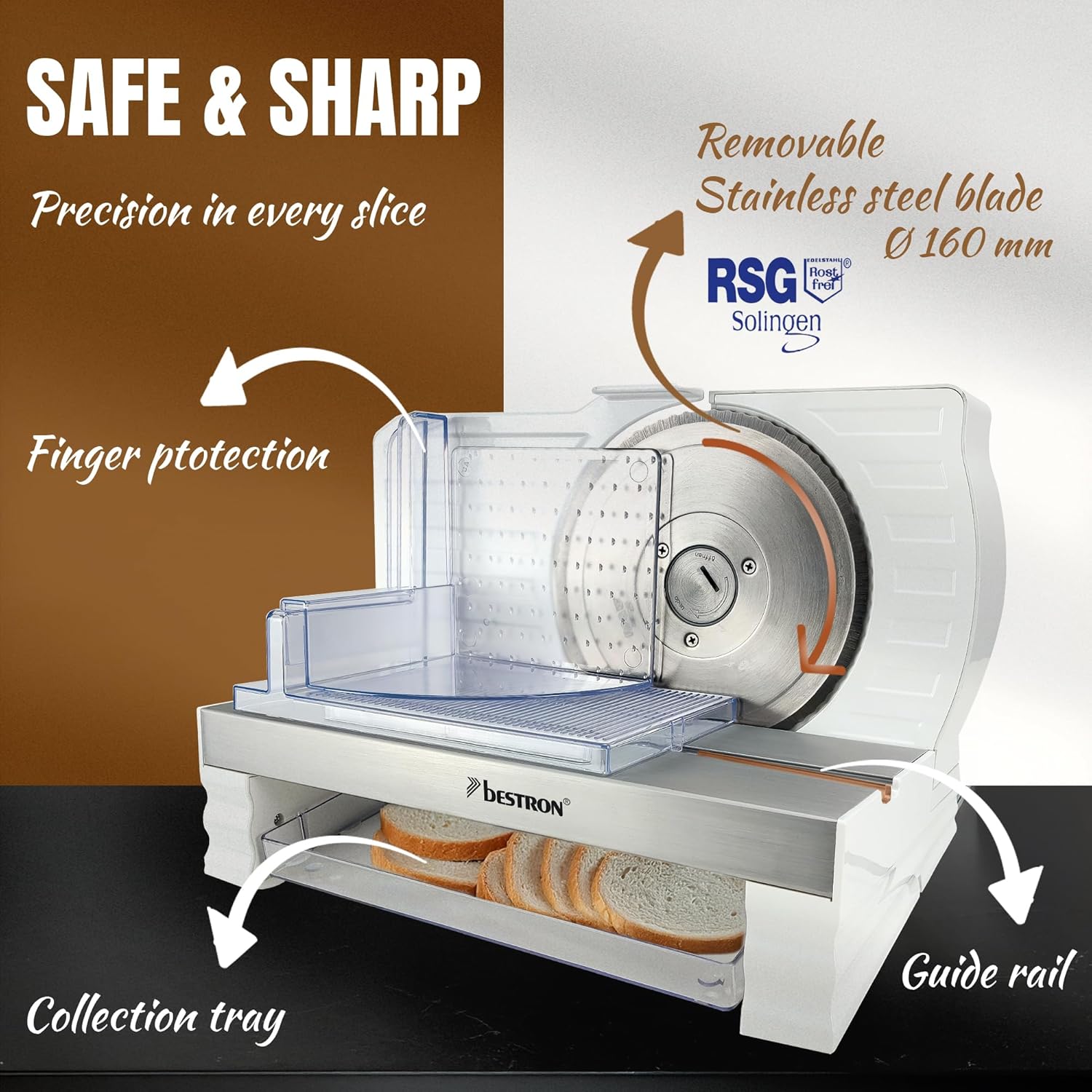 Bestron - trancheuse à pain - réglage 0 à 20mm, lame inox, bouton changement - RSG