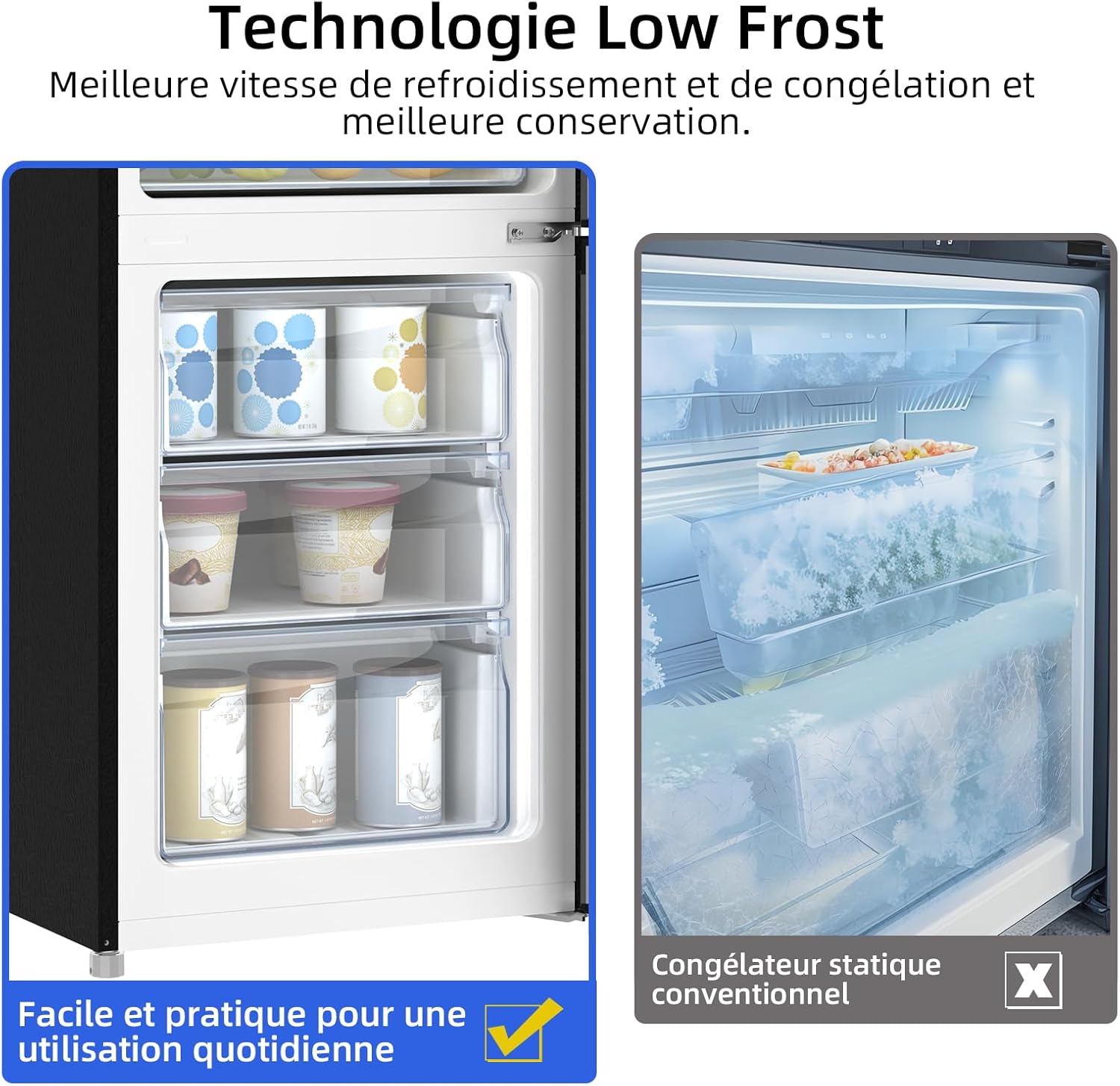 CHIQ - Réfrigérateur bas série FBM - 262L, inox, portes réversibles, low frost, silencieux, garantie 12 ans - FBM260L