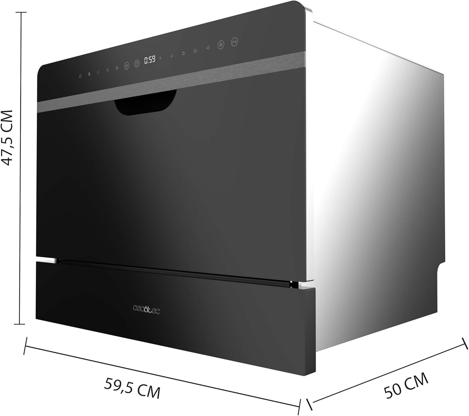 Cecotec - Bolero Aguazero 2500 S-BI - compact 6 couverts - 5 programmes, verre noir, départ différé, 1380W, 2500 S-BI