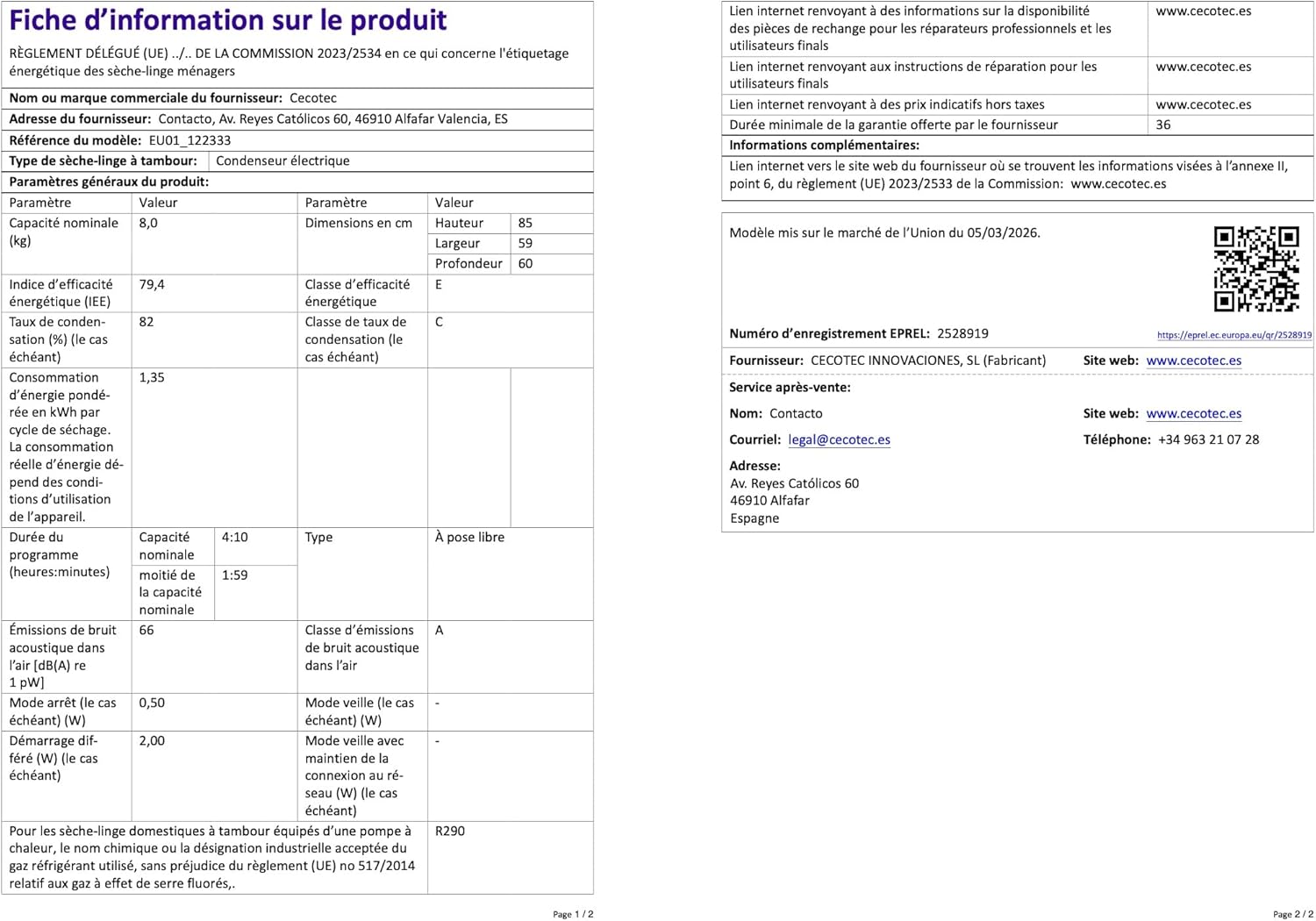 Cecotec - Bolero Dresscode Dry 8180 - 8kg - pompe à chaleur, 15 programmes, accessoire chaussures