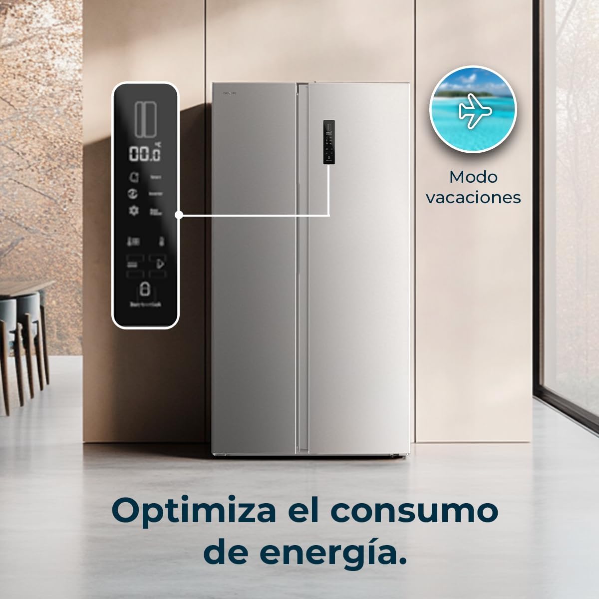 Cecotec - Bolero CoolMarket SBS 562 - 562L - No Frost, Inox, Classe D, modes Eco/Vacances, SBS 562